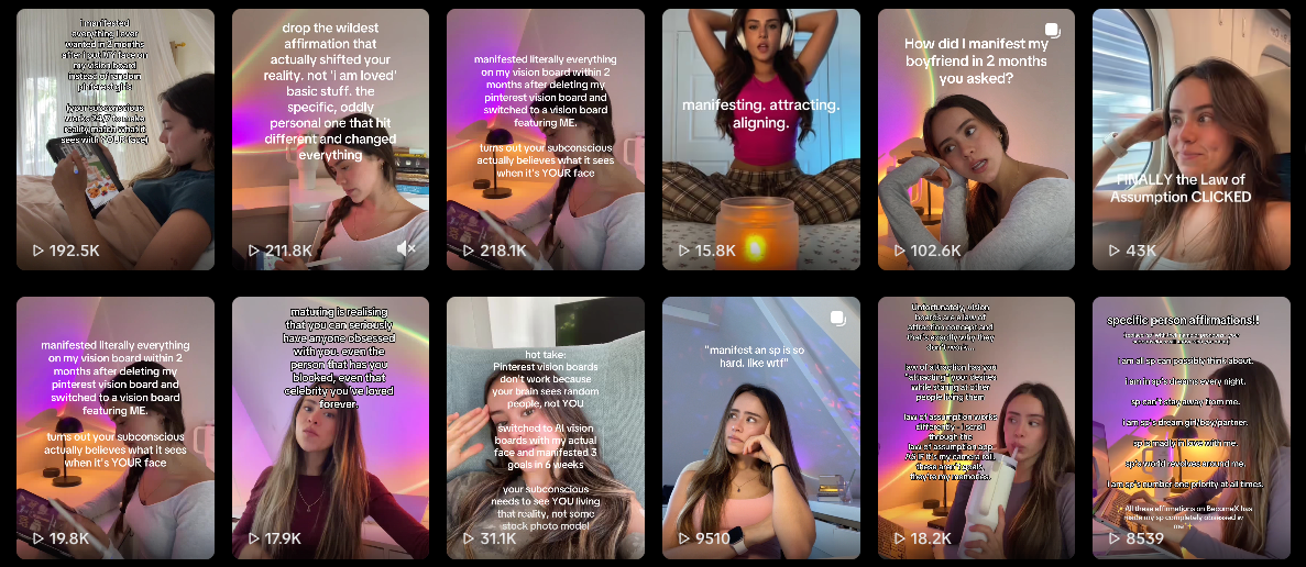 Law of Assumption TikTok content grid and organic view performance